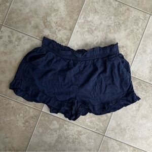 Aerie Navy Linen Blend Ruffle Shorts XL 2.5″ Inseam Lightweight Beach & Lounge